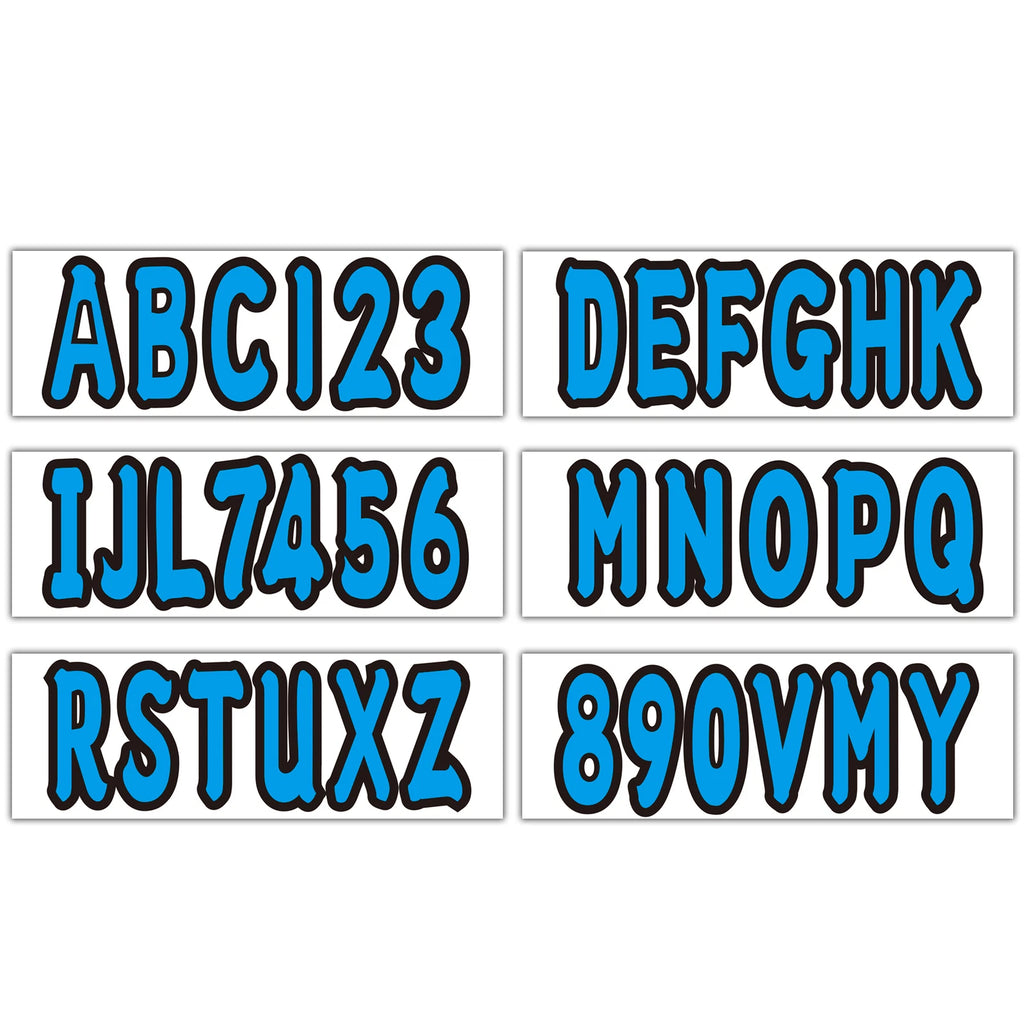 Set of 4 Personalized Boat Registration Decals A-Z & 0-9 Blue