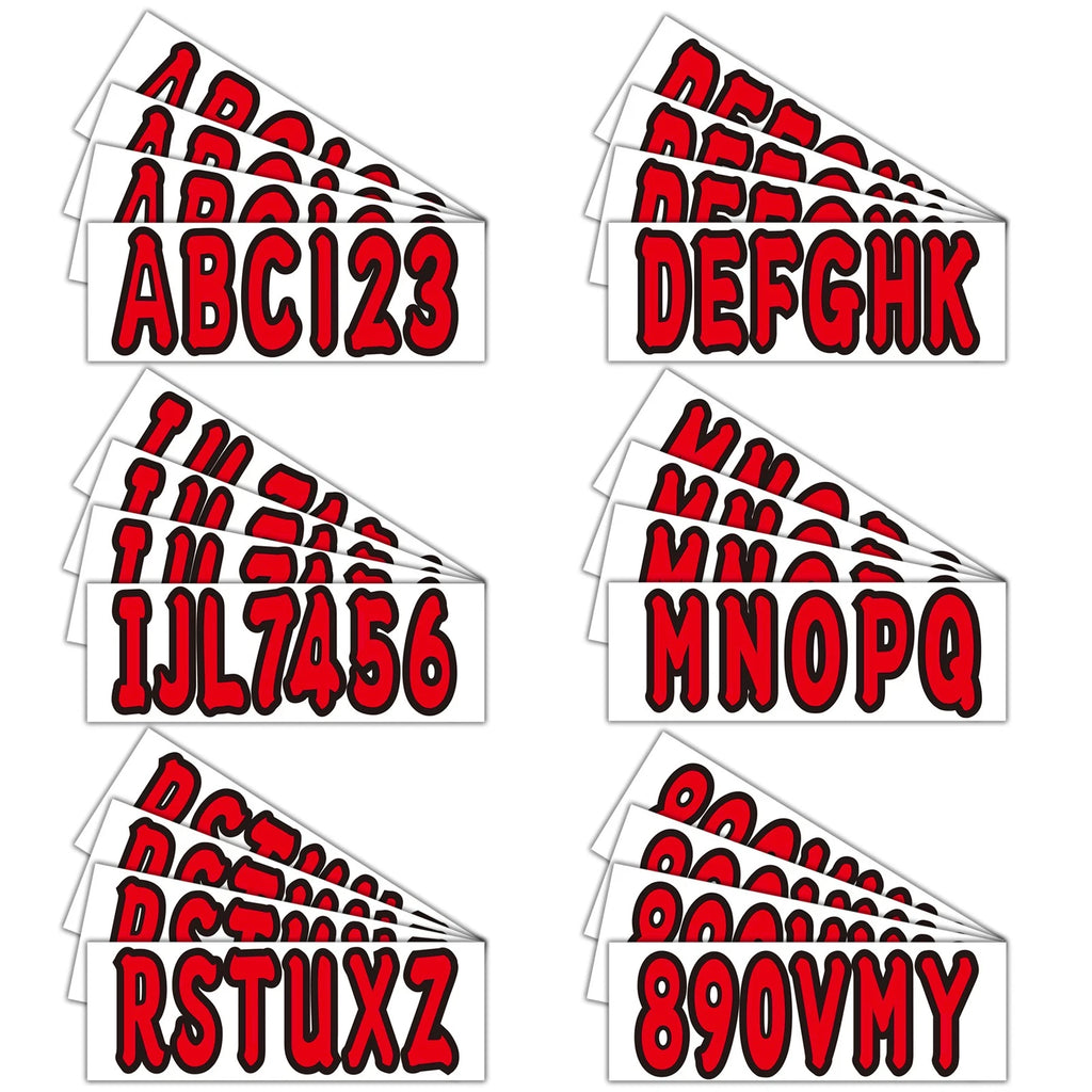 Set of 4 Red Custom Boat Registration Numbers A-Z & 0-9 Decals