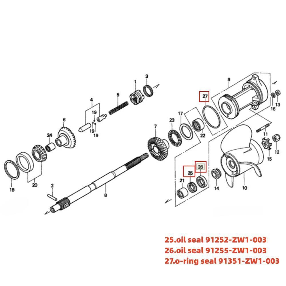 Lower Unit Seal Kit with Oil Seal O-Ring for Honda BF75A BF90A (1995–2005) 91255-ZW1-003