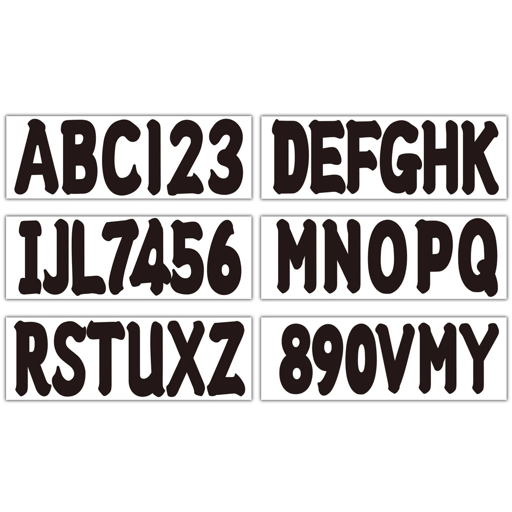 Set of 4 Black Decals A-Z & 0-9 for Boat Registration Stickers