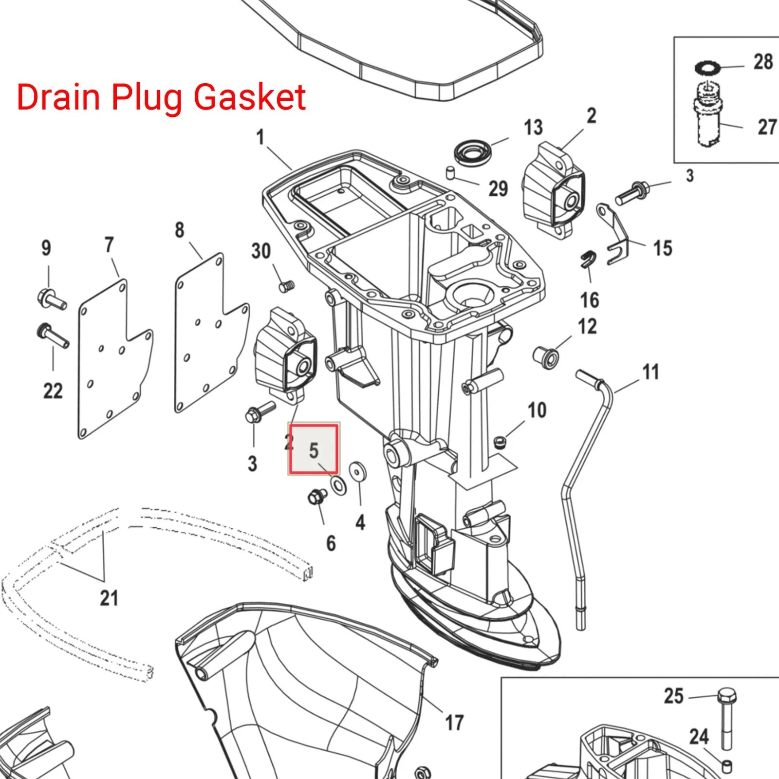 Gearcase Driveshaft Drain Plug Gasket for Mercury Outboard (12-191832, 27-828816)