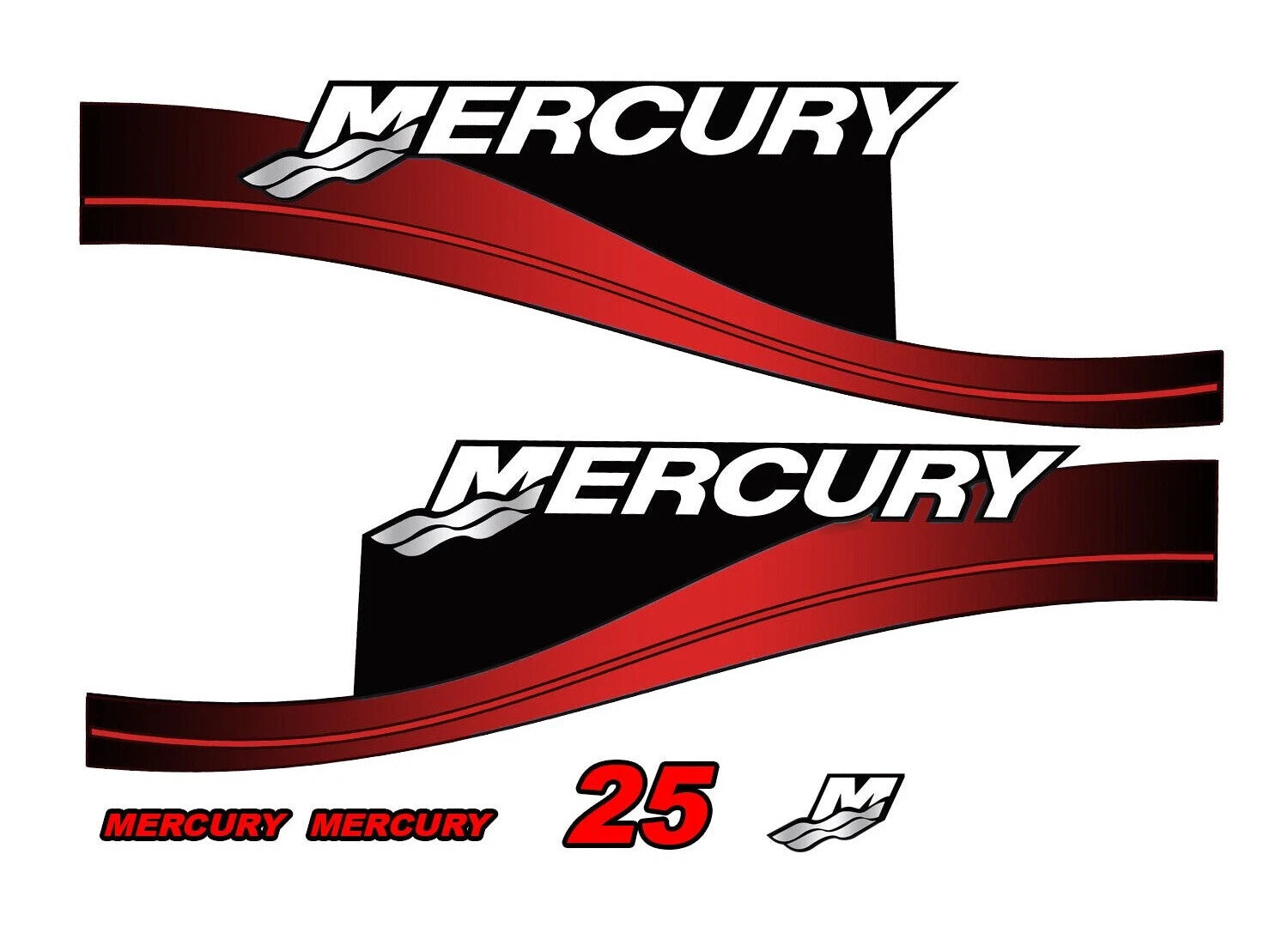 Outboard Motor Decals for Mercury 25hp (Top Cover, M Domed Sticker)