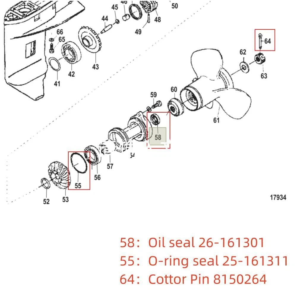 Gearcase Seal Repair Kit with Gaskets for Mercury 25 30 HP (2-Stroke)