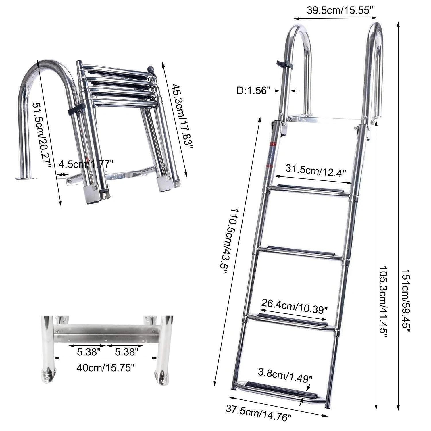 4 Step Telescoping Stainless Steel Boat Ladder for Marine Dock Yacht