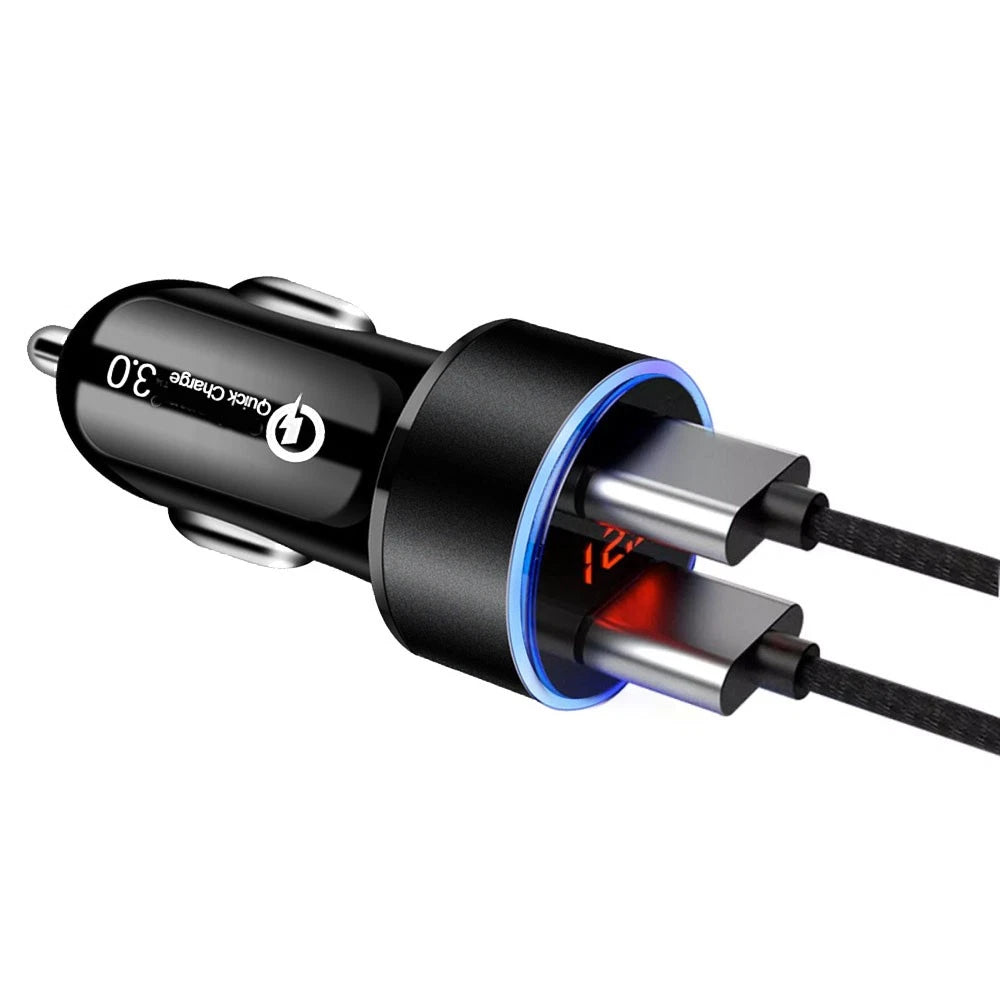 Dual USB Charger Cigarette Lighter Socket with LED Display QC3.0 for Universal Use