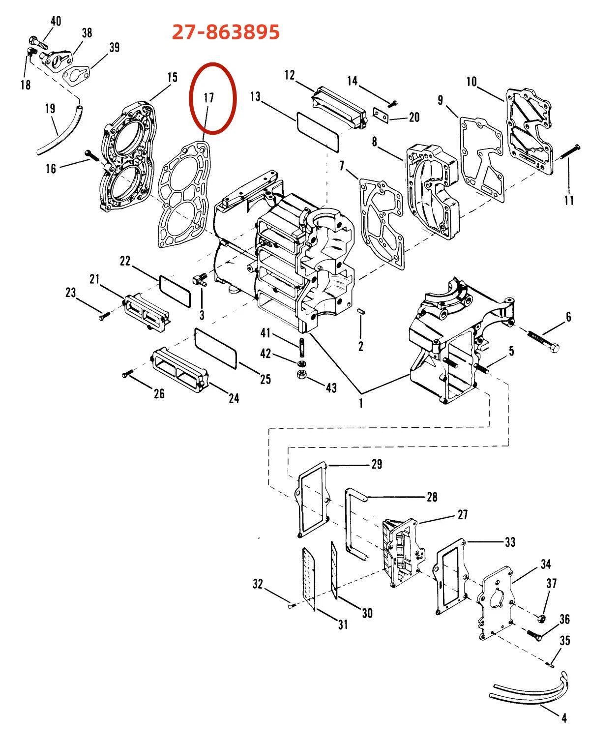 2-Cylinder Head Gasket for Mercury Marine (15-25HP) Replaces 27-863895, 18-2736