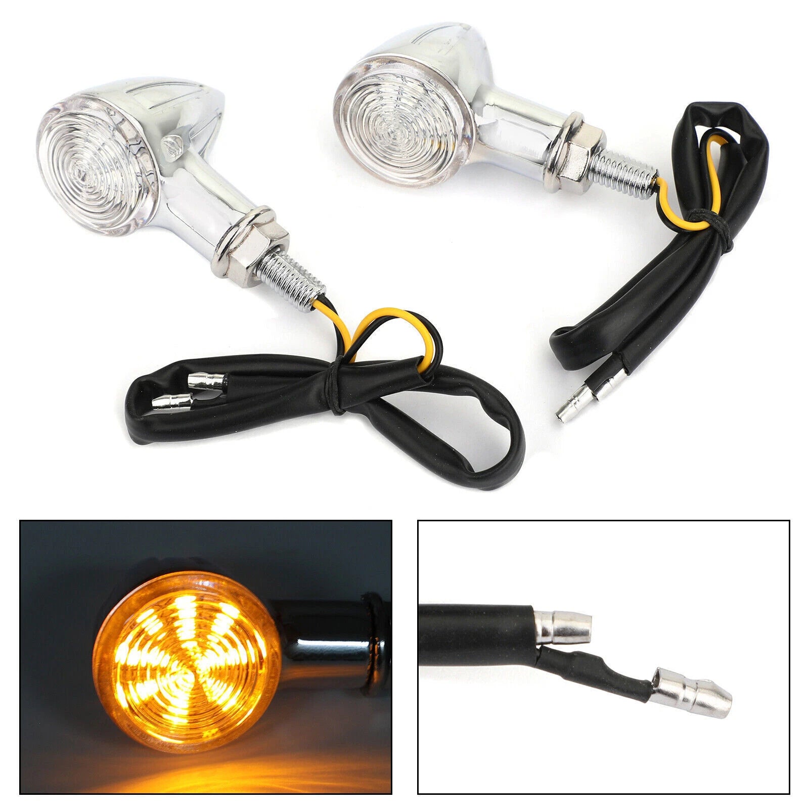 2X Chrome Bullet Turn Signal Blinker Lights for Universal Motorcycles