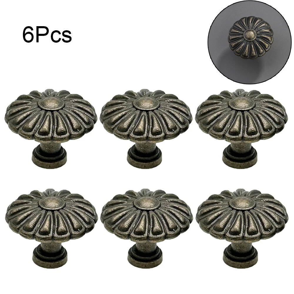 6X Vintage Flower Shape Drawer Cabinet Knob Pulls for