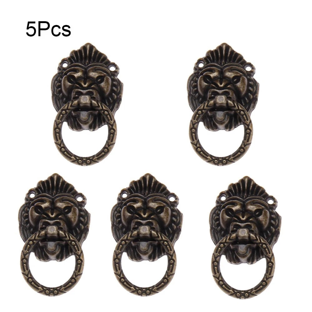 5Pcs Antique Bronze Lion Head Drawer Door Knob Pulls for Cabinets