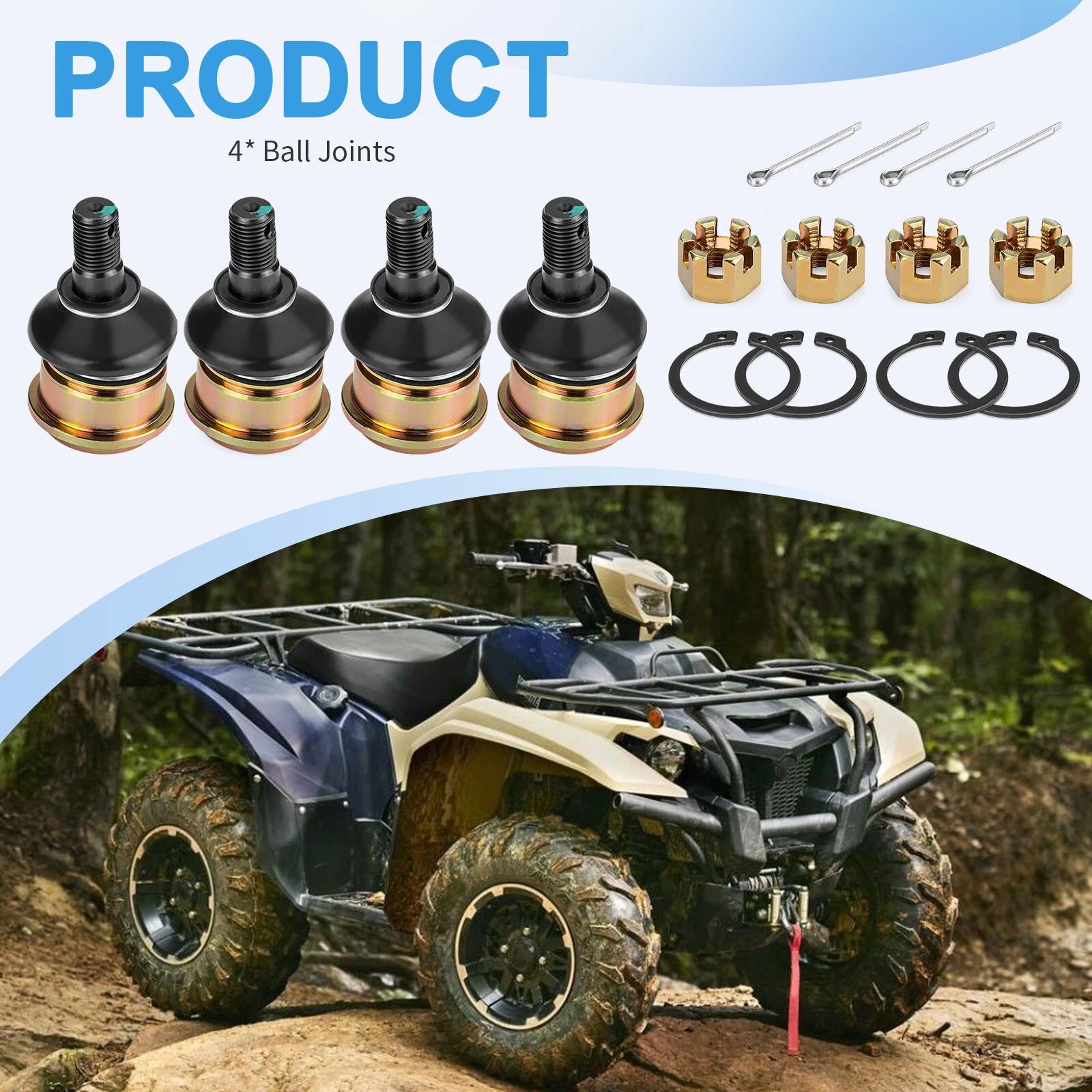 Set of 4 Front Upper Lower Ball Joints for Yamaha Grizzly Kodiak 450 550 700 (2013–2024)