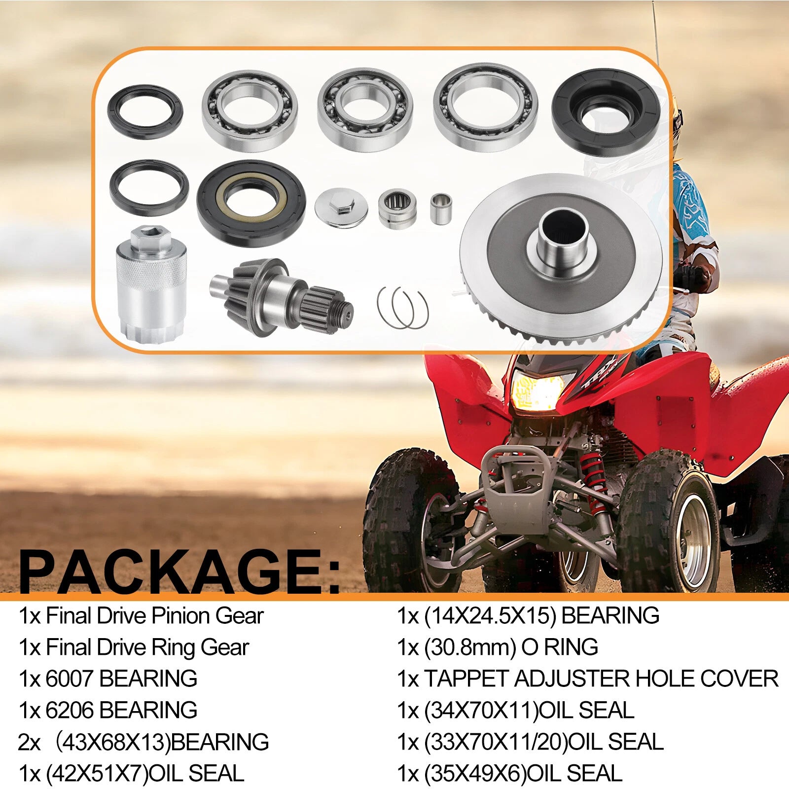 Final Drive Gear w/ Bearing Seal Kit for Honda Rancher TRX350 (2000–2006)