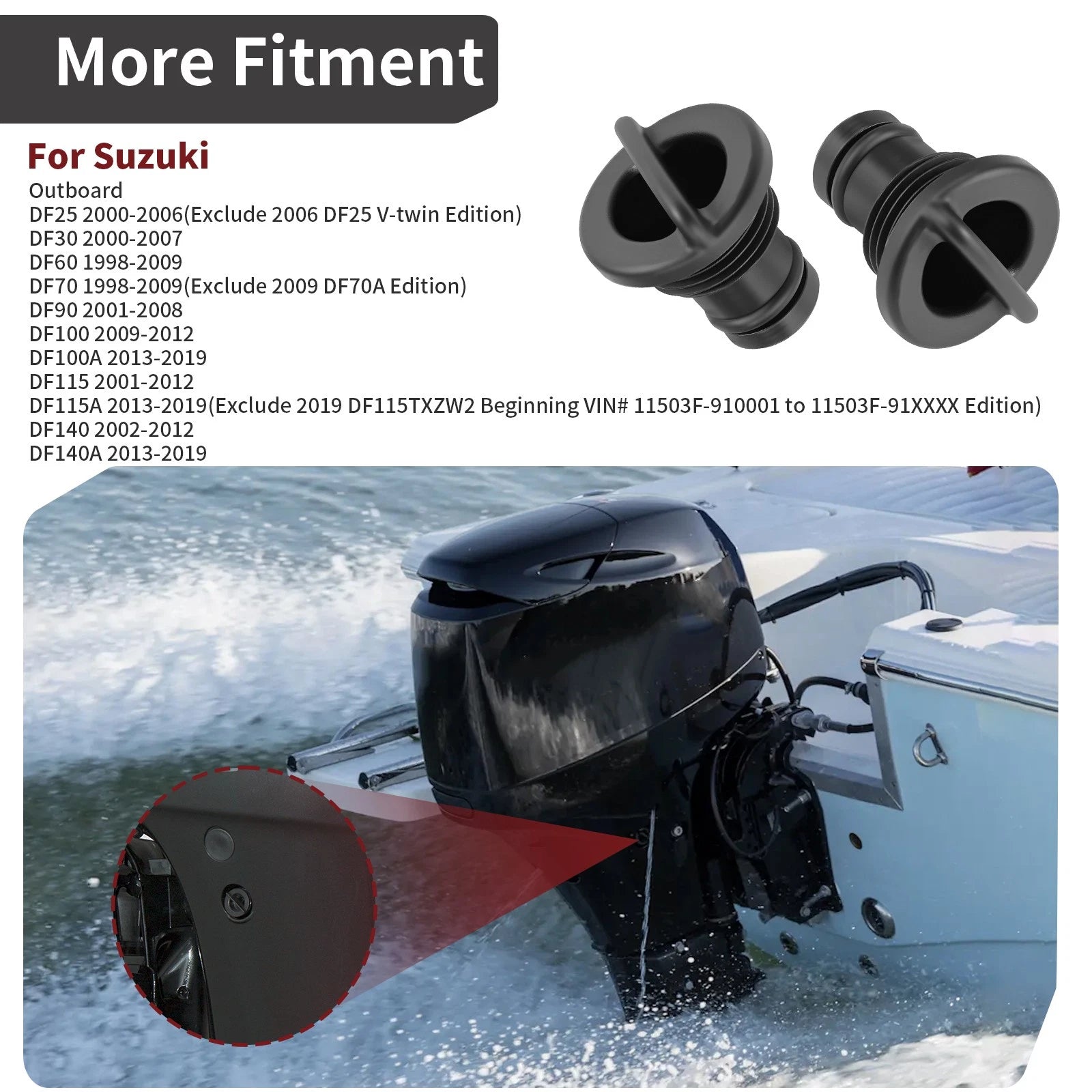 2pcs Water Flush Plug w/O-Ring for Suzuki DF30 Outboard (2000–2007)