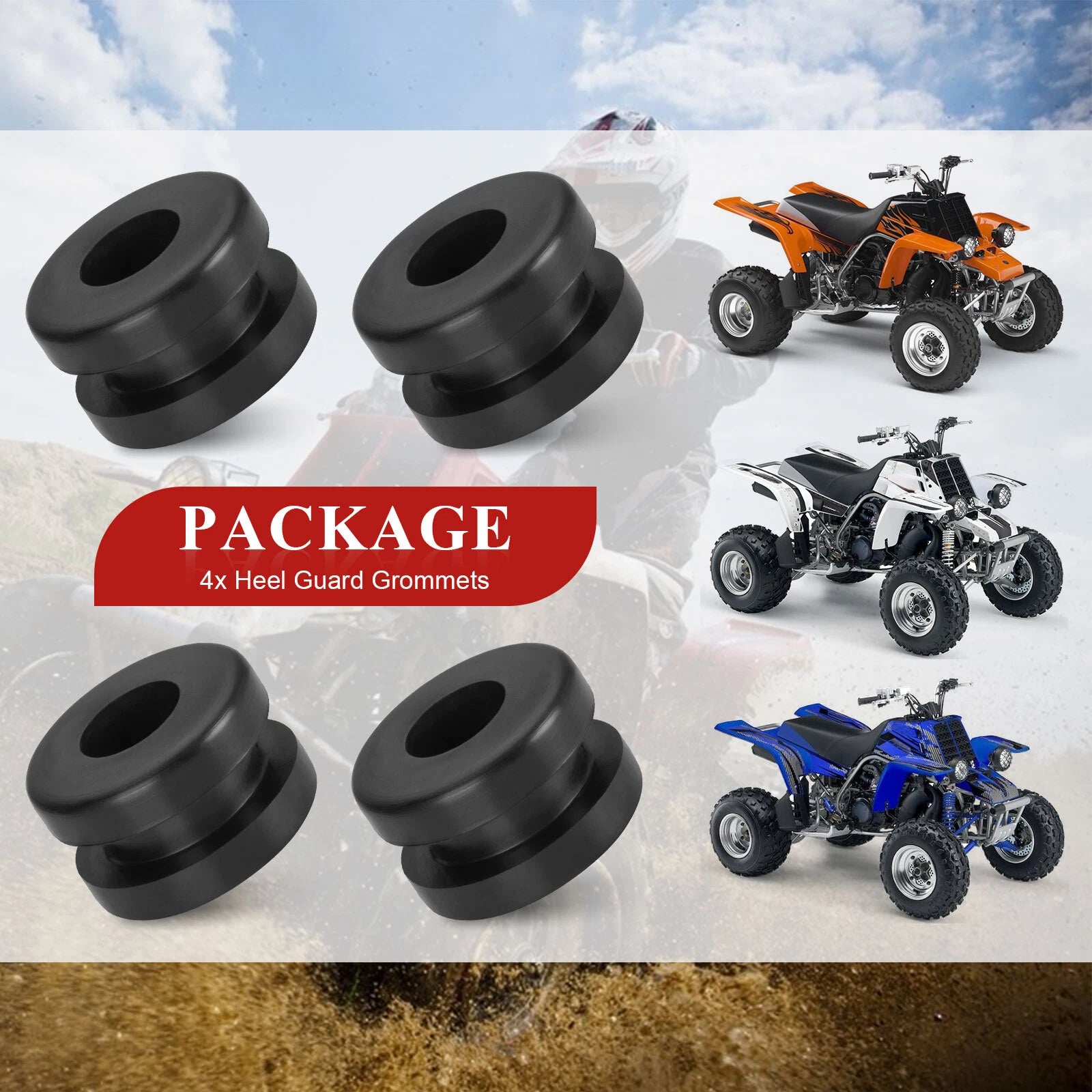 Set of 4 Rubber Heel Guard Grommets for Yamaha Warrior 350 Banshee 350 Blaster 200