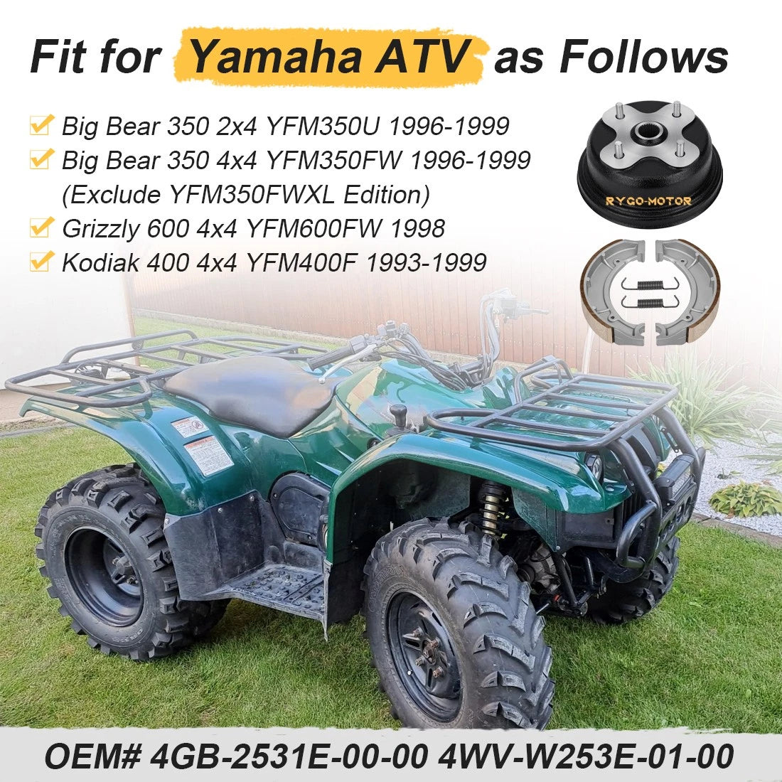 Rear Brake Drum & Shoes Kit for Yamaha Big Bear 350 YFM350U YFM350FW (1996–1999)