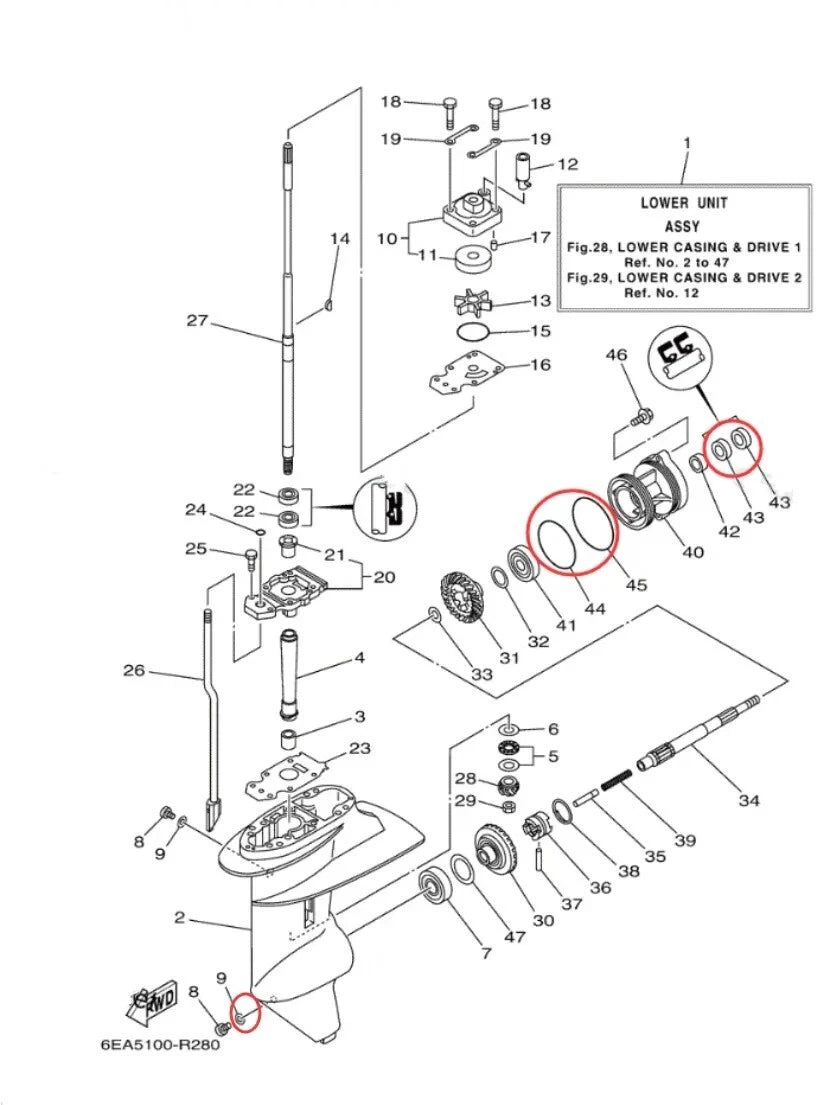 Propeller Shaft Seal Kit for Yamaha 4-Str (93101-17054, 91490-30030)