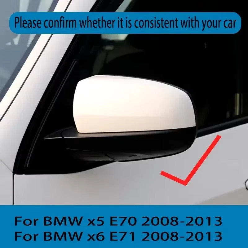 2X Gloss Black Side Wing Mirror Cap Covers for BMW X5 E70 X6 E71 (2008–2013)