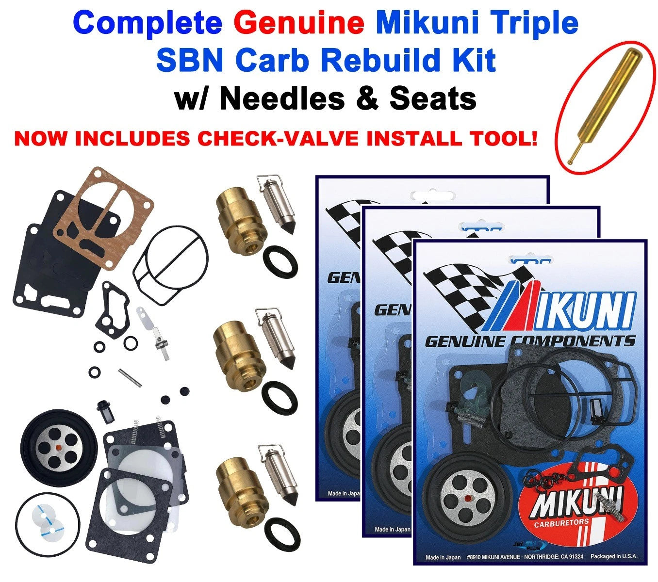 Mikuni Triple Carb Rebuild Kit & Needle Seat for Yamaha Wave Venture 1100 (1997)