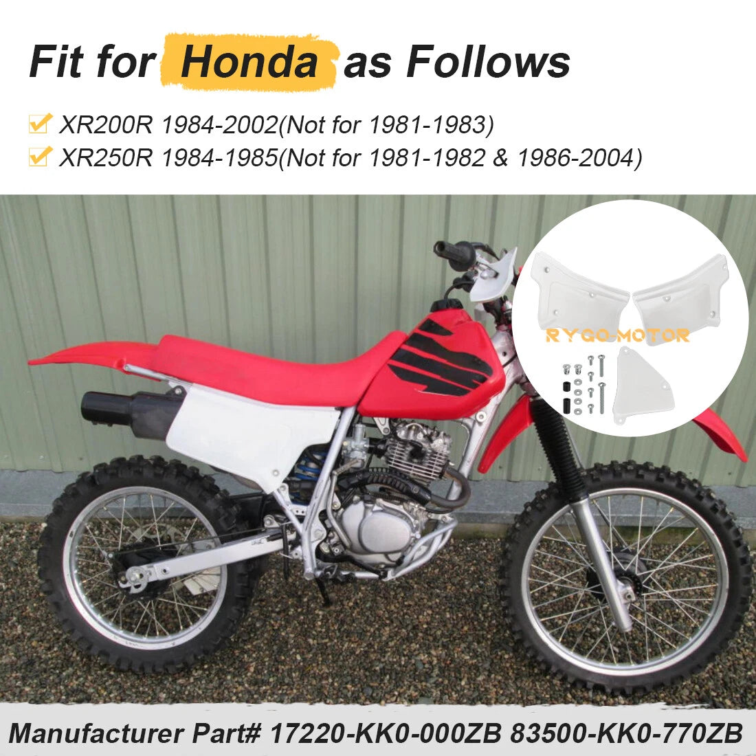 Set of 2 Side Panel Covers for Honda XR200R XR250R (1984–2002) White