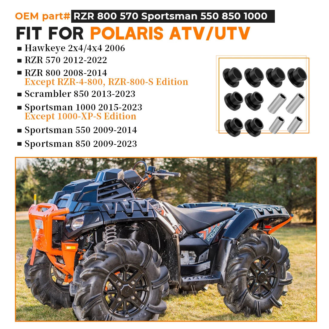Front Shock Bushing Sleeve Kit for Polaris Sportsman 550 850 1000 (2008–2023)