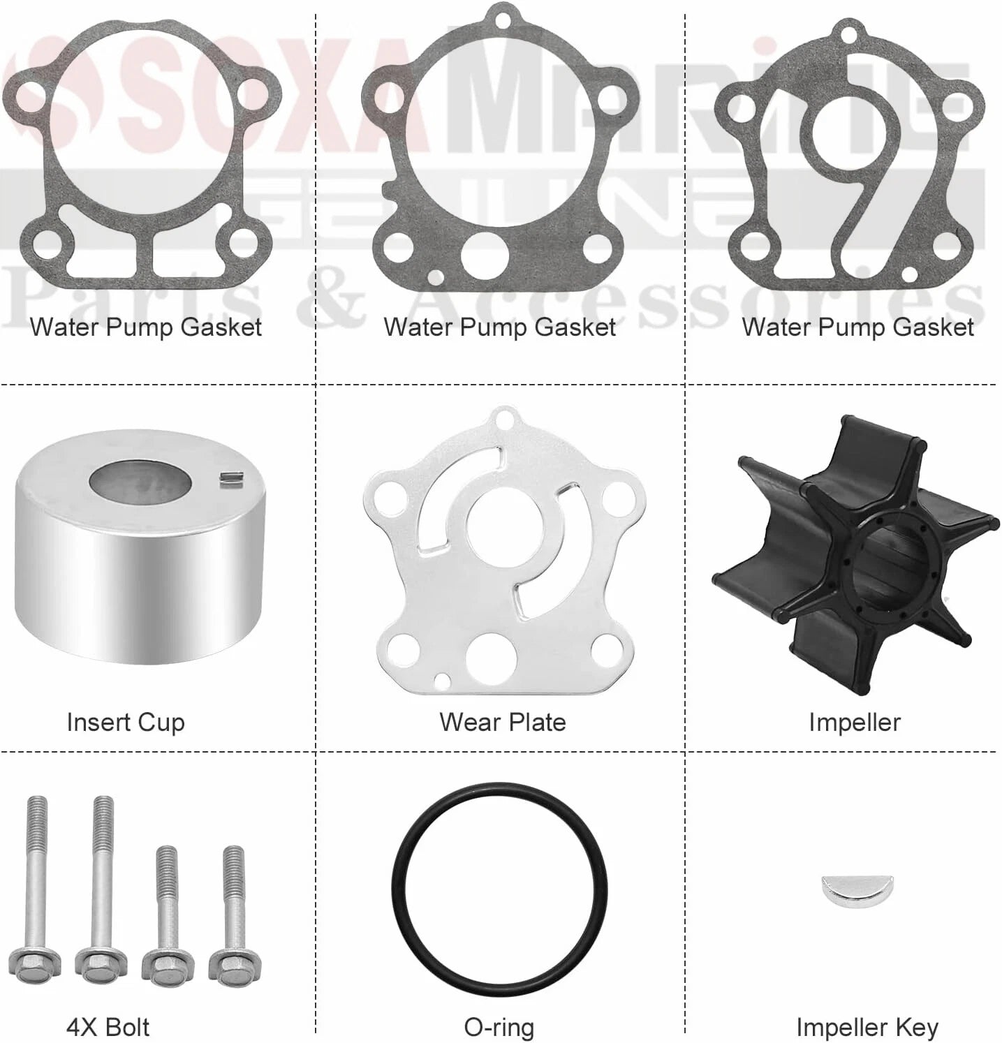 Water Pump Service Kit for Yamaha Marine F75 F80 F90 F100 (18-3451, 67F-W0078-00)