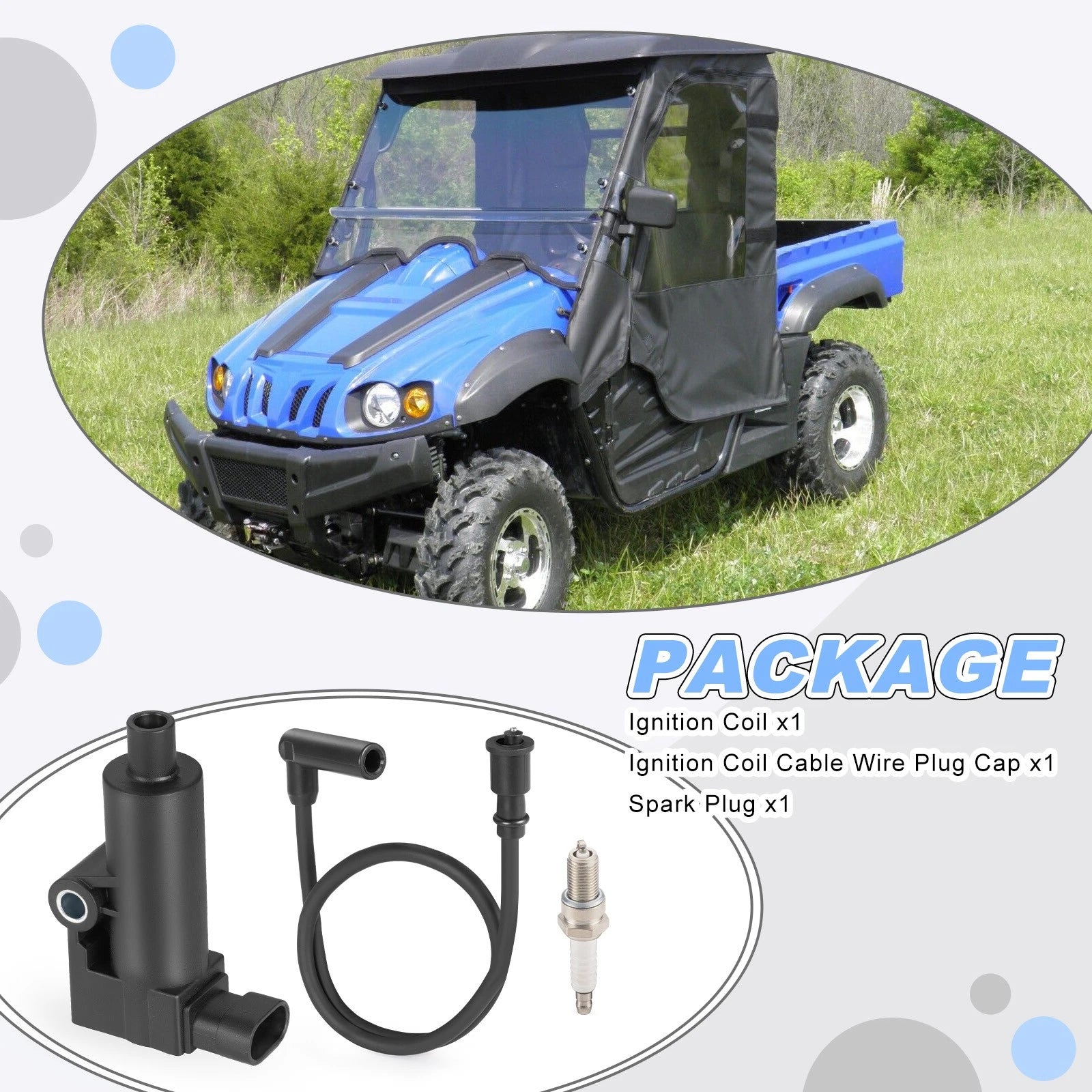 Ignition Coil & Spark Plug Wire Cap Kit for Hisun UTV ATV 250 (2015–2023)