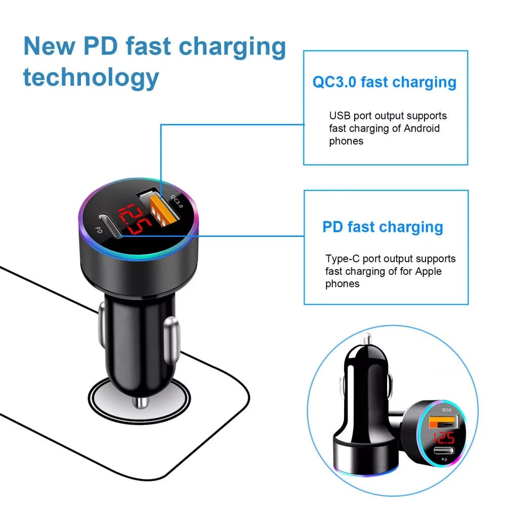 2X QC3.0 USB Type C Car Charger for SUVs Trucks (Cigarette Lighter Socket)