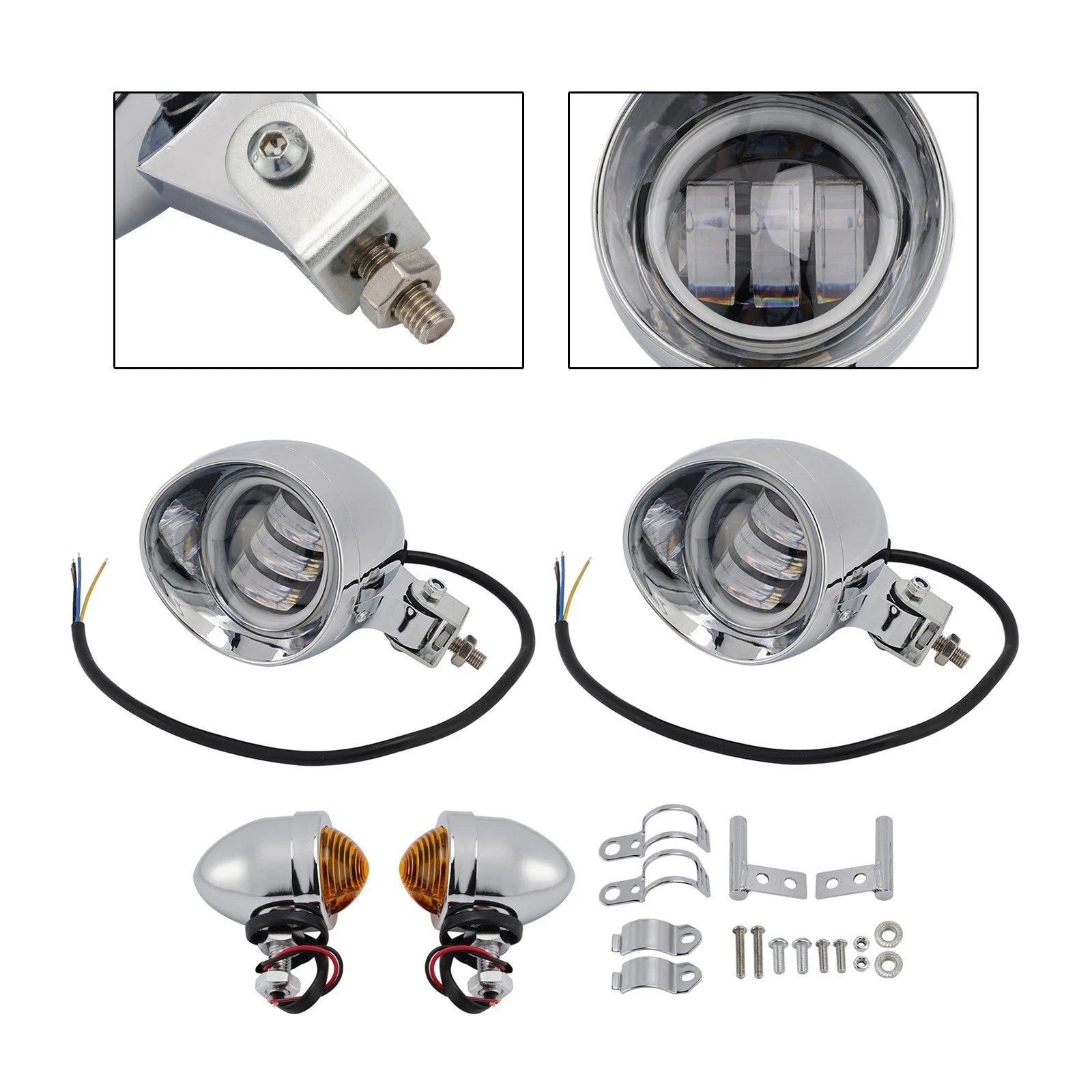 Headlight Lamp Spotlight for Motorcycle (Universal, Chrome)
