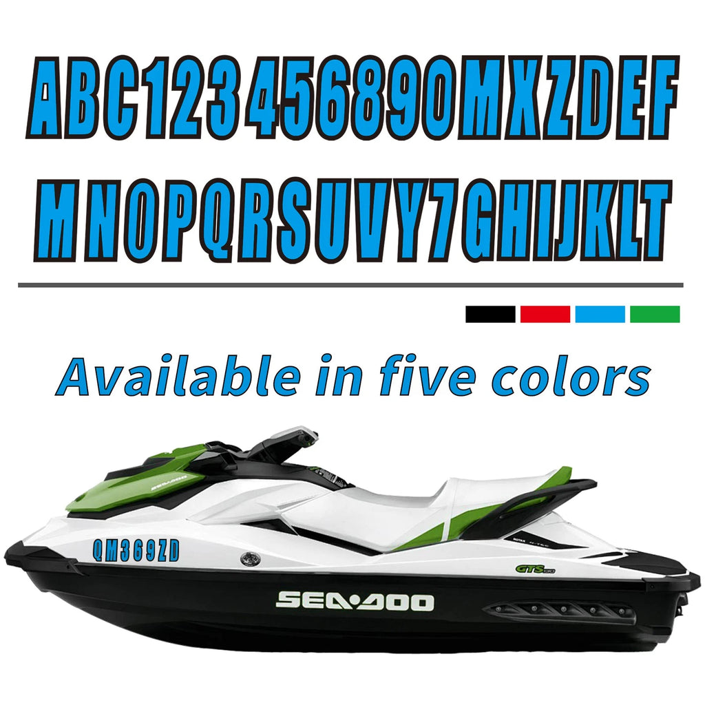 Set of 4 Blue Boat Registration Numbers & Letters 3" Marine Vinyl Decals