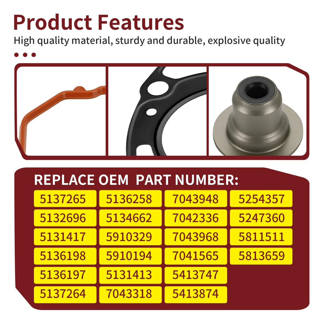 Top End Cylinder Gasket Kit & Valve Seals for Polaris Ranger 800 EFI (2013–2014)