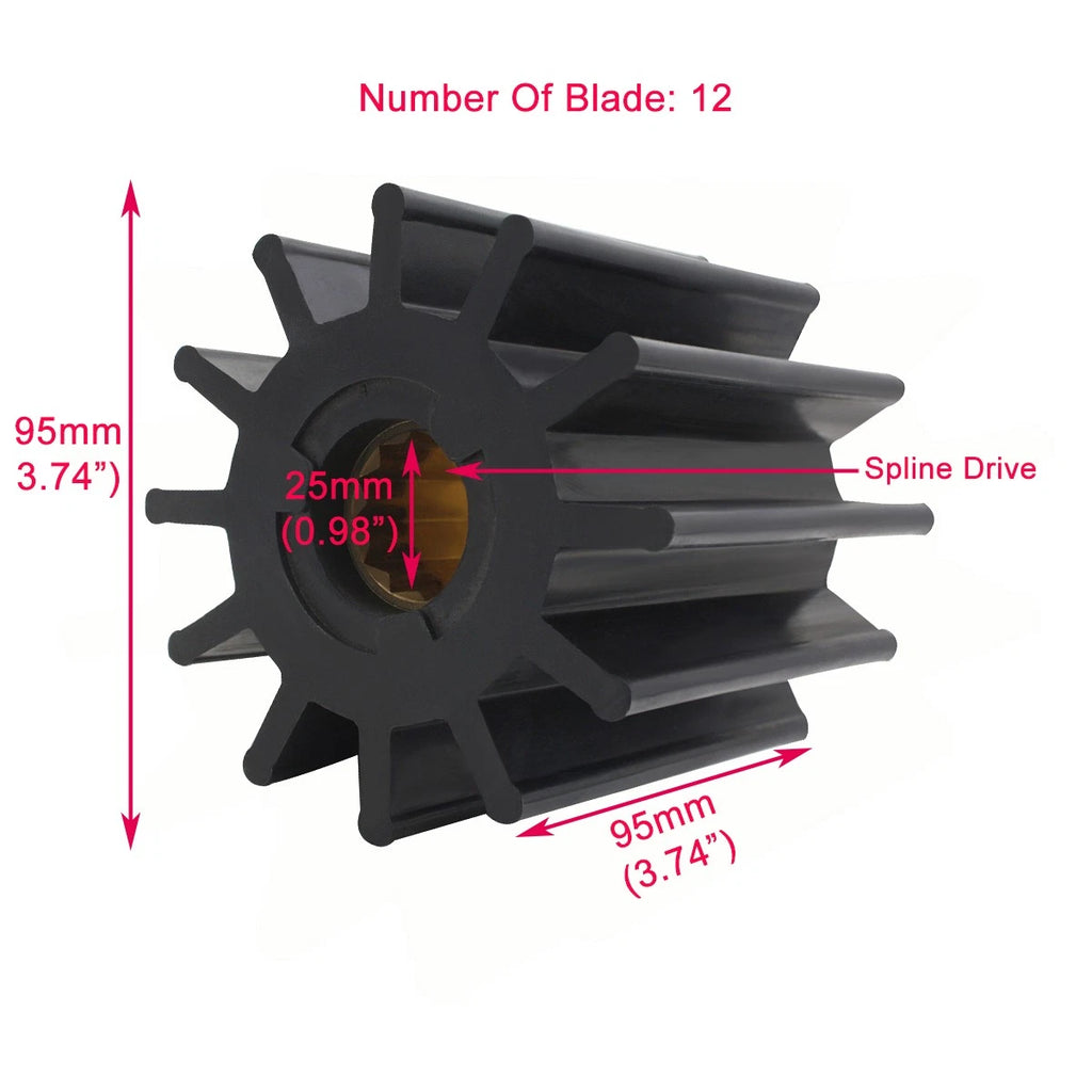4X Water Pump Neoprene Impeller for Volvo Penta (3830459, Jabsco 17938-0001)