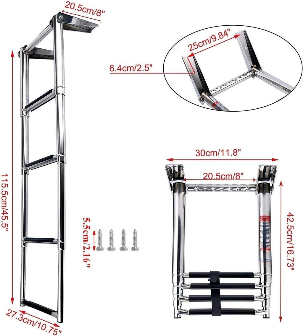 4 Steps Stainless Steel Telescoping Folding Boat Ladder