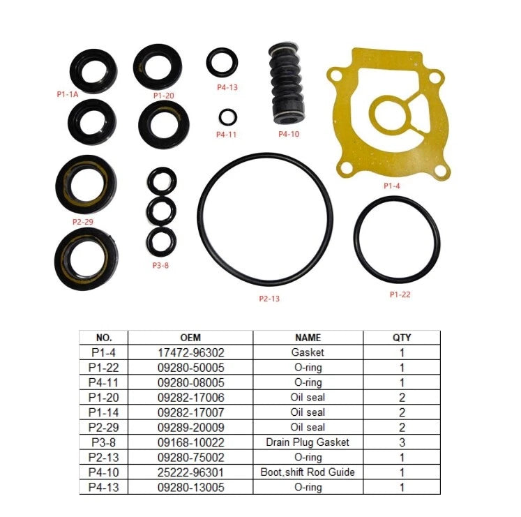 Lower Unit Gearcase Seal Kit for Suzuki Marine (2 & 4 Stroke) 25700-95D03 18-8341