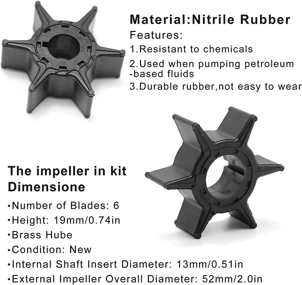 Water Pump Impeller Kit for Yamaha 2-Stroke 20 25 HP Outboards (1990–2023) 6L2-W0078 20D 25N