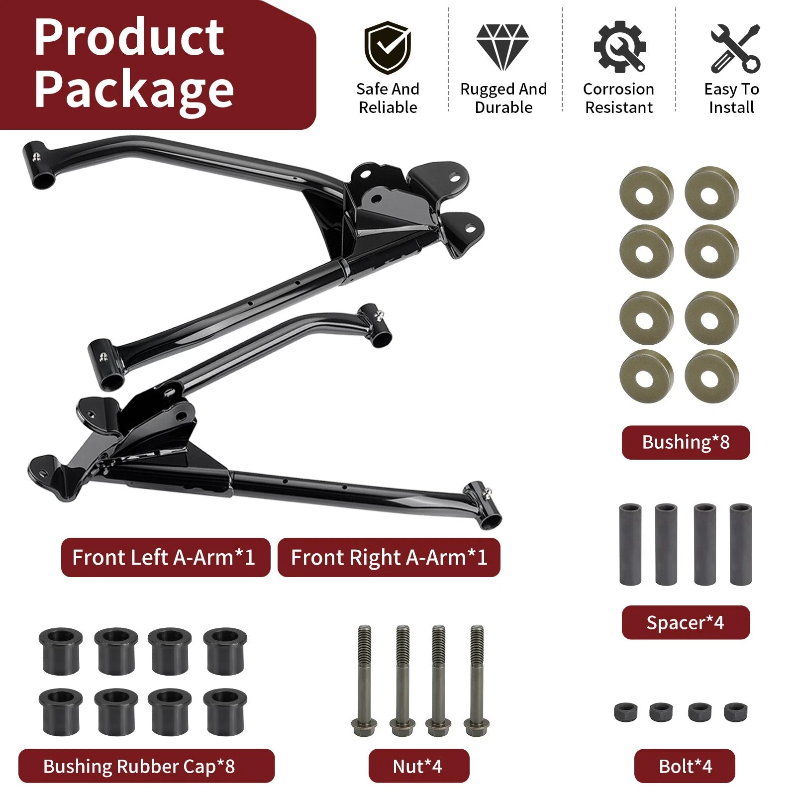 Set of 2 Front Control Arms w/ Bolt Nut for Polaris RZR 170 (2009–2021)