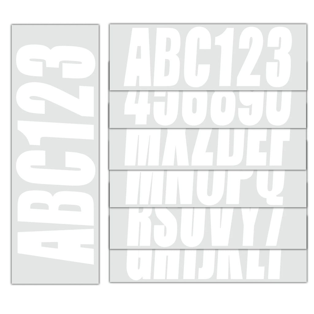 Set of 4 Decals A-Z & 0-9 for Boat Registration Stickers White