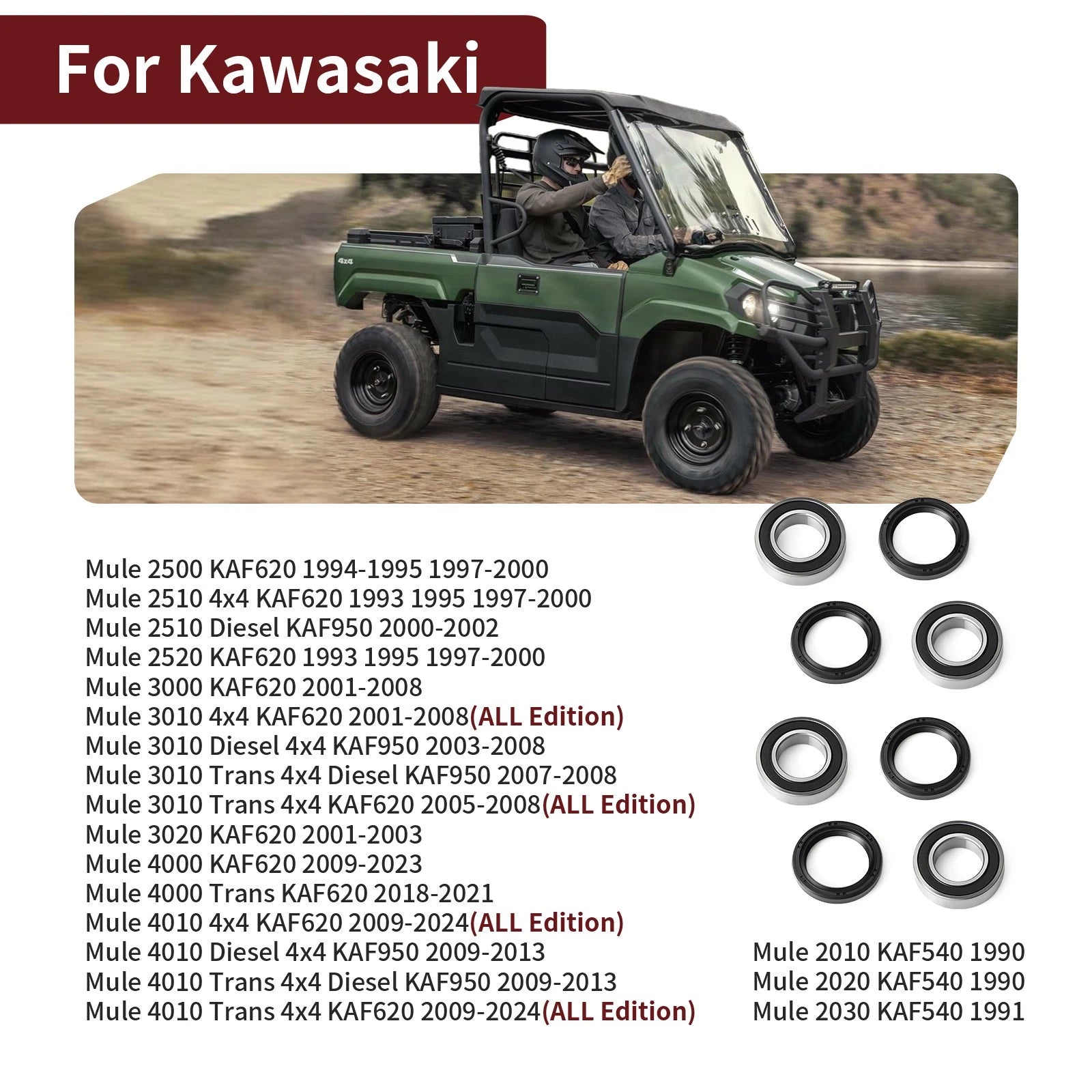 2 Front Wheel Bearing Seals for Kawasaki Mule 3000 3010 3020 4000 4010