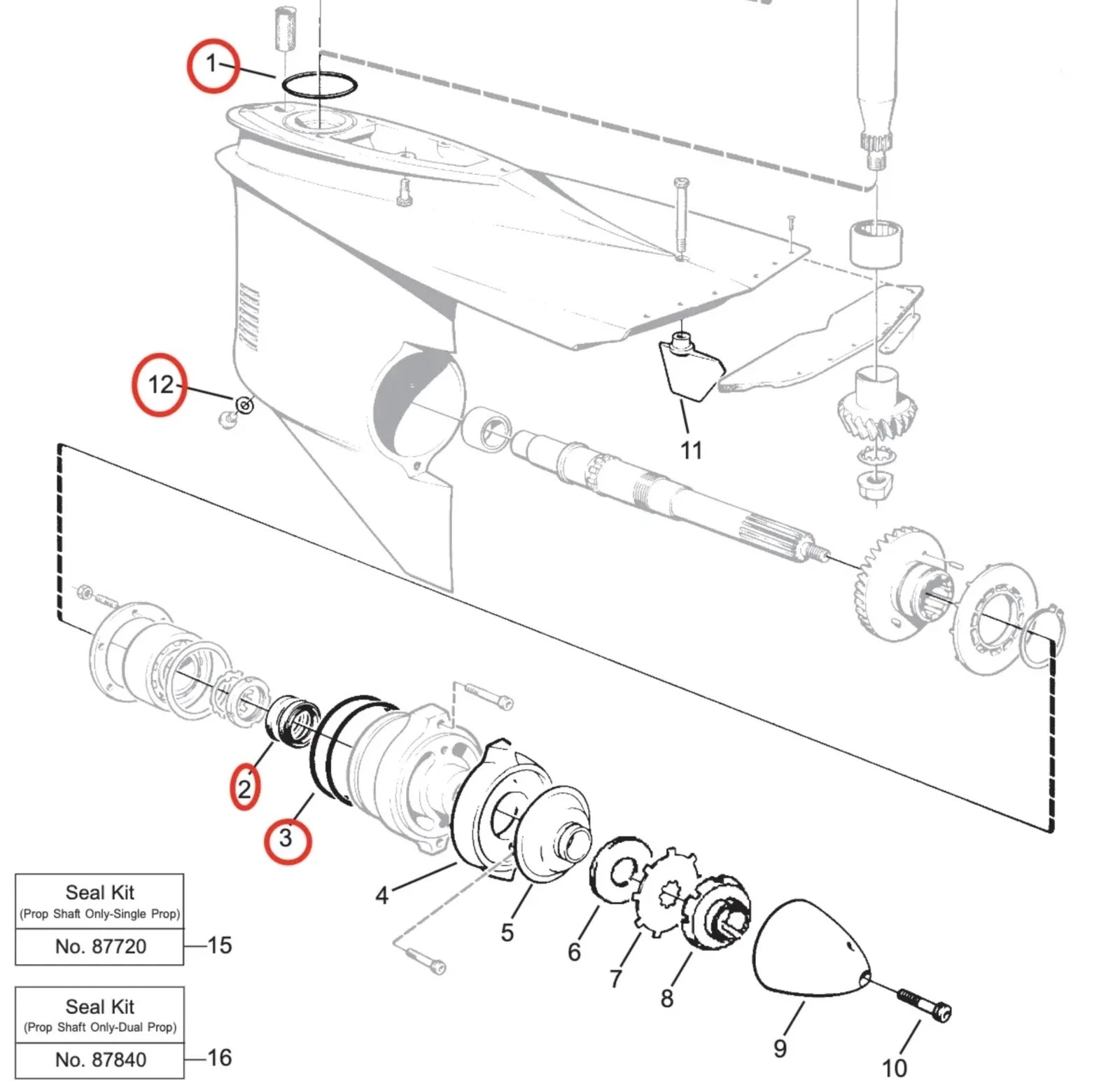 Lower Gearcase Unit Seal Kit 925261 897426 925256 955974 for Volvo Penta (N/A)