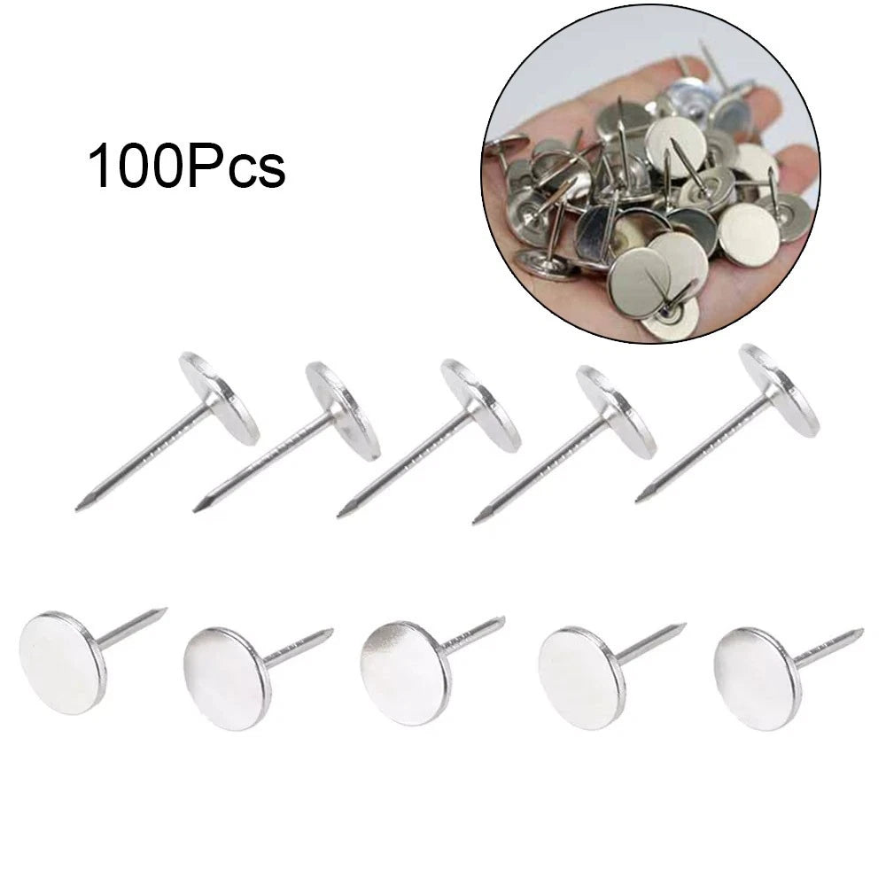 100X Silver Upholstery Nails for Furniture Hardware (Push Pins)