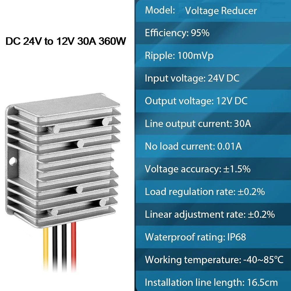 DC 24V to DC 12V 30A Power Converter Regulator for Automotive (Waterproof)