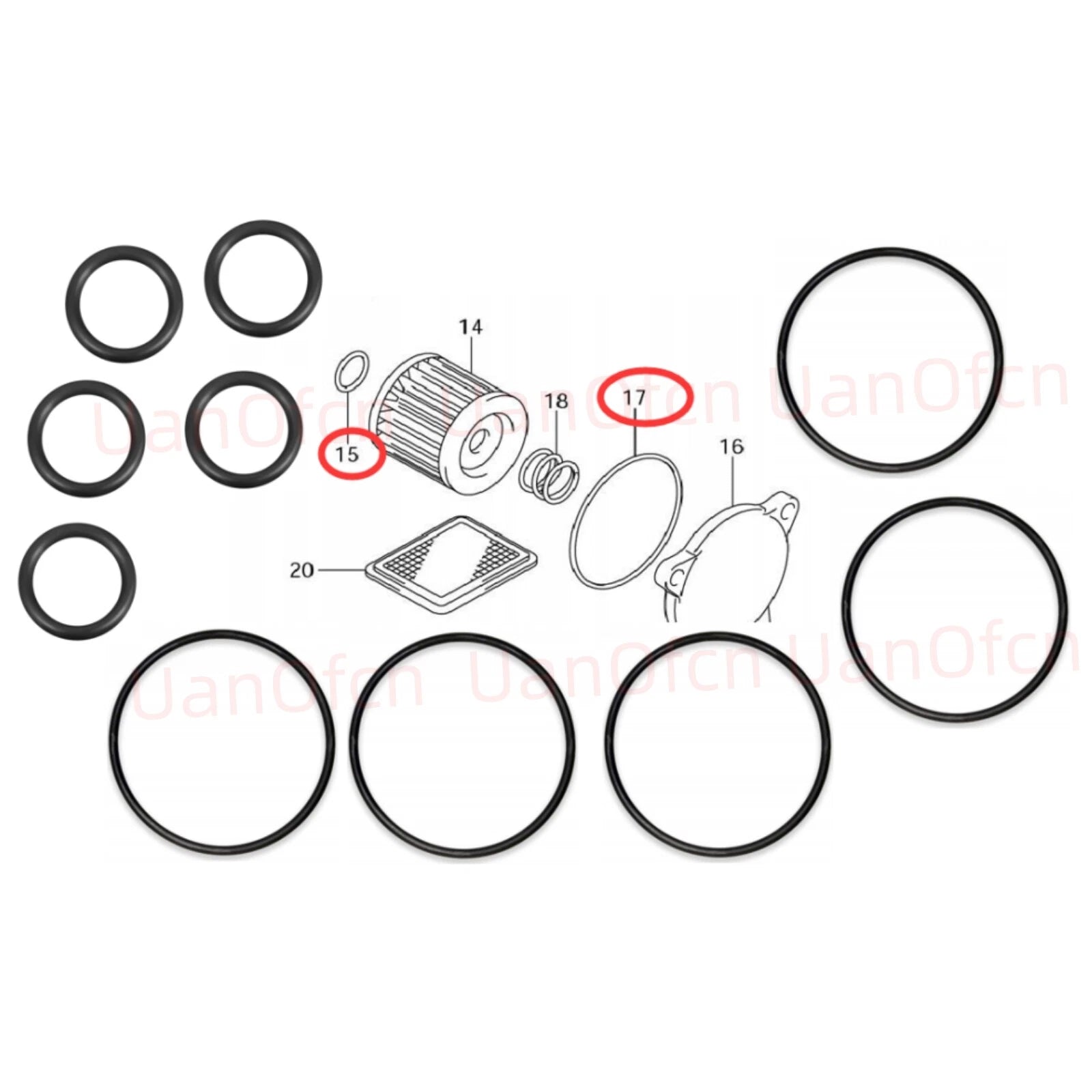 5pcs Oil Filter O Ring Seal Kit for Suzuki (09280-54001, 09280-13004, 09280-60005)