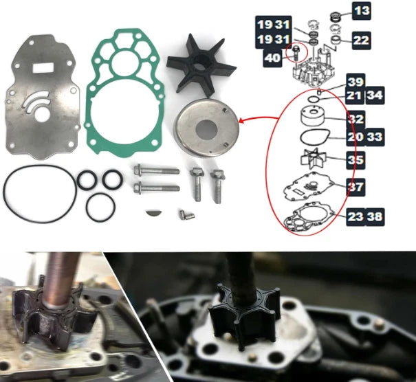 Water Pump Repair Kit for Yamaha F225 F250 F300 (2000–2023) 6CE-W0078-02 6CE-W0078-00