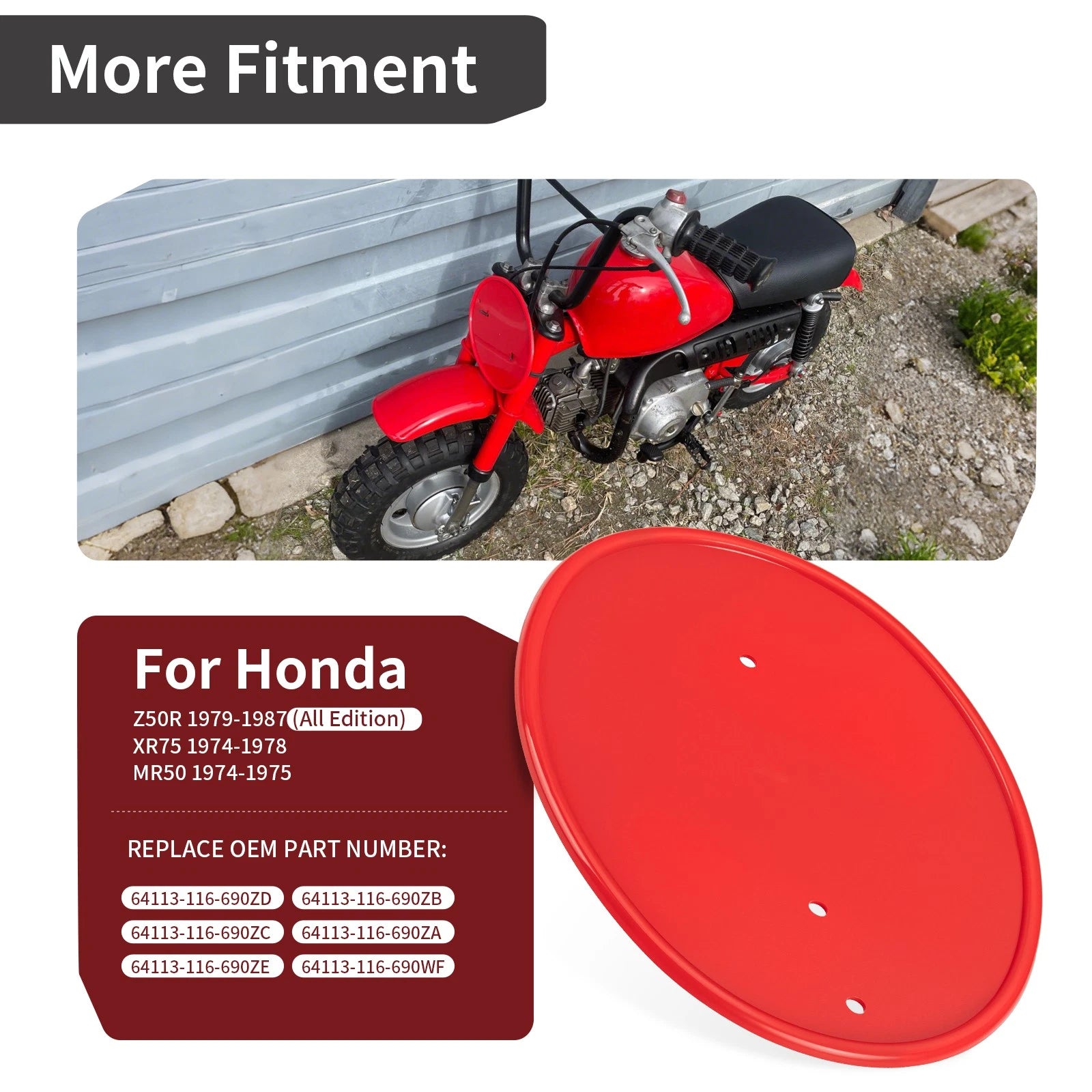 Red Front Side Number Plate for Honda Z50R (1979–1987), XR75 (1974–1978), MR50 (1974–1975)