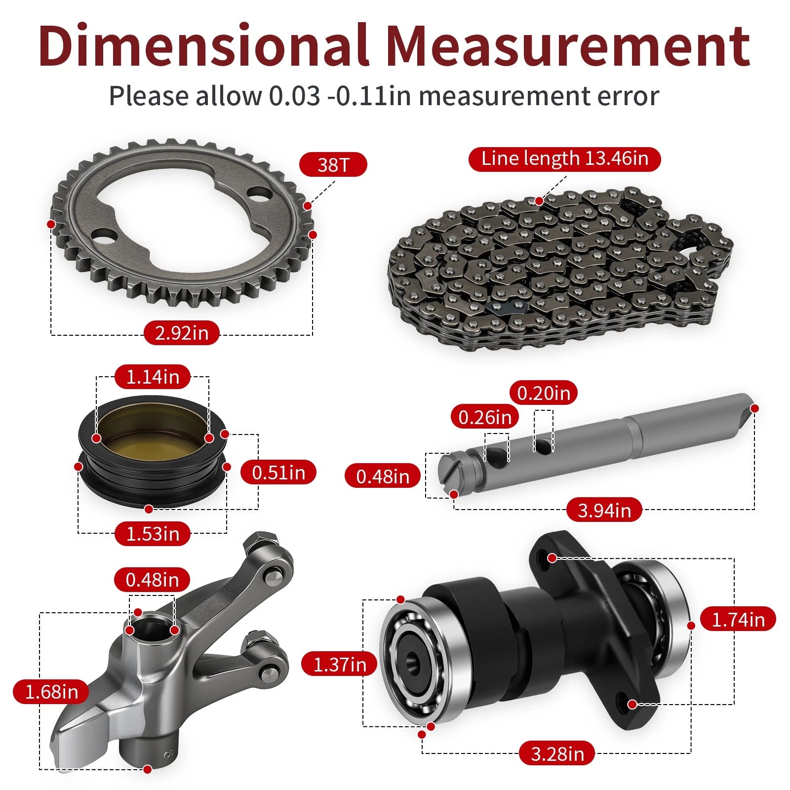 Camshaft & Rocker Arm & Cam Gear Sprocket Kit for Honda TRX250X TRX300EX TRX300X (2001–2023)