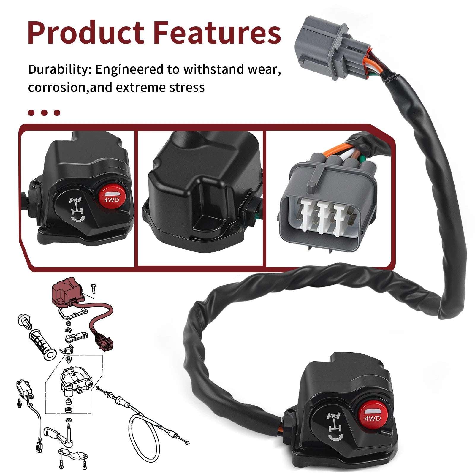 Differential Lock 4x4 Switch for Honda TRX500 Foreman Rubicon (2015–2019)