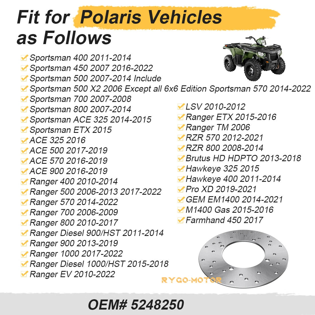 Rear Brake Disc Rotor for Polaris Sportsman 400 450 500 570 700 800 (2000–2023)