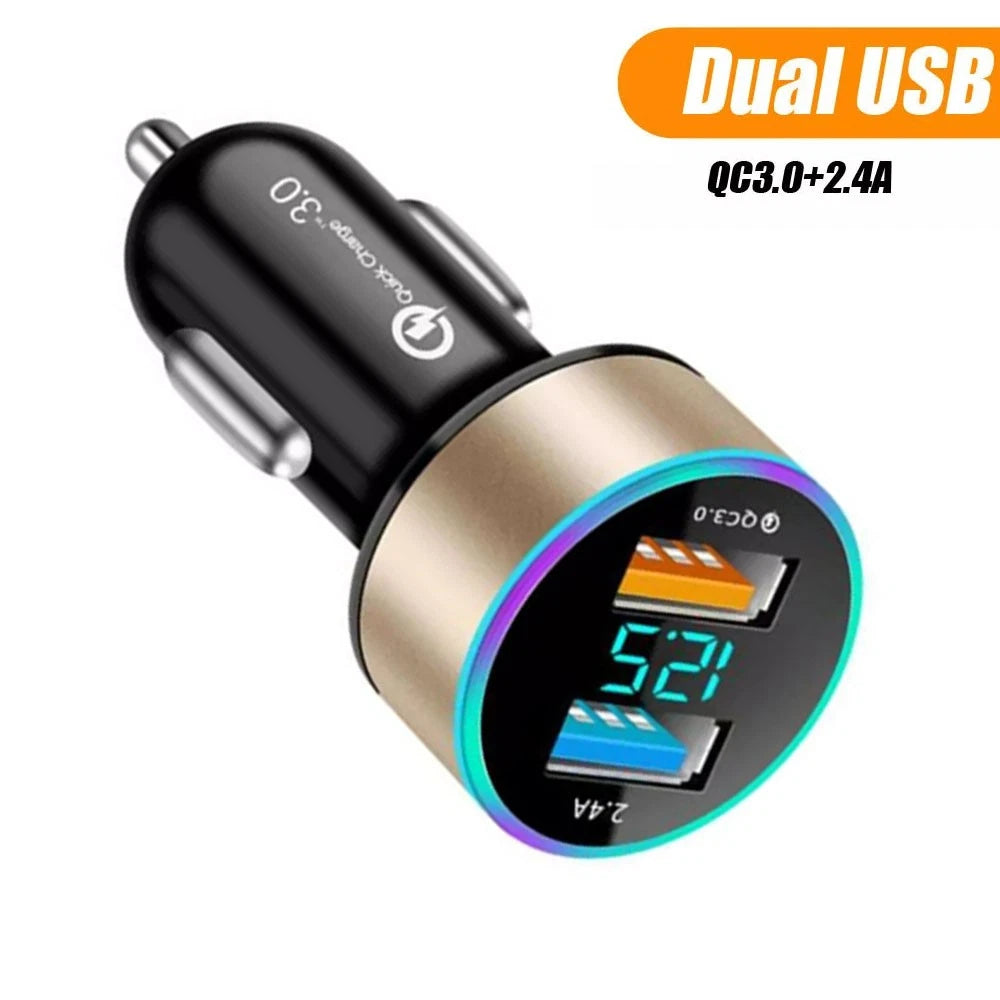 Dual USB Charger Adapter for QC3.0 Car Cigarette Lighter (LED Voltage Display)