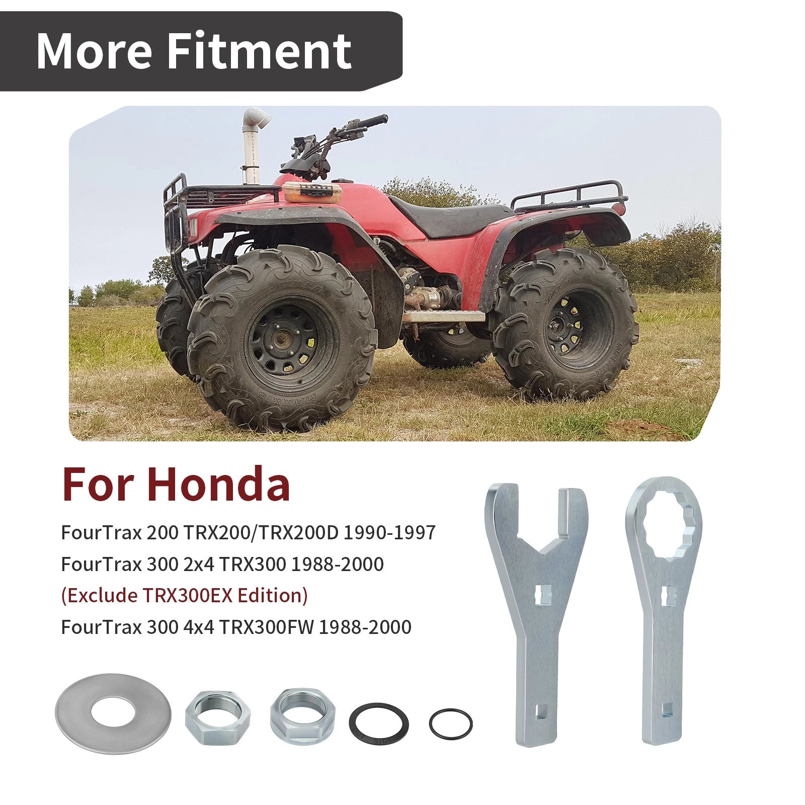 Set of 2 Rear Axle Nut Wrench Tool & Washer Seal for Honda FourTrax 300 (1988–2000)