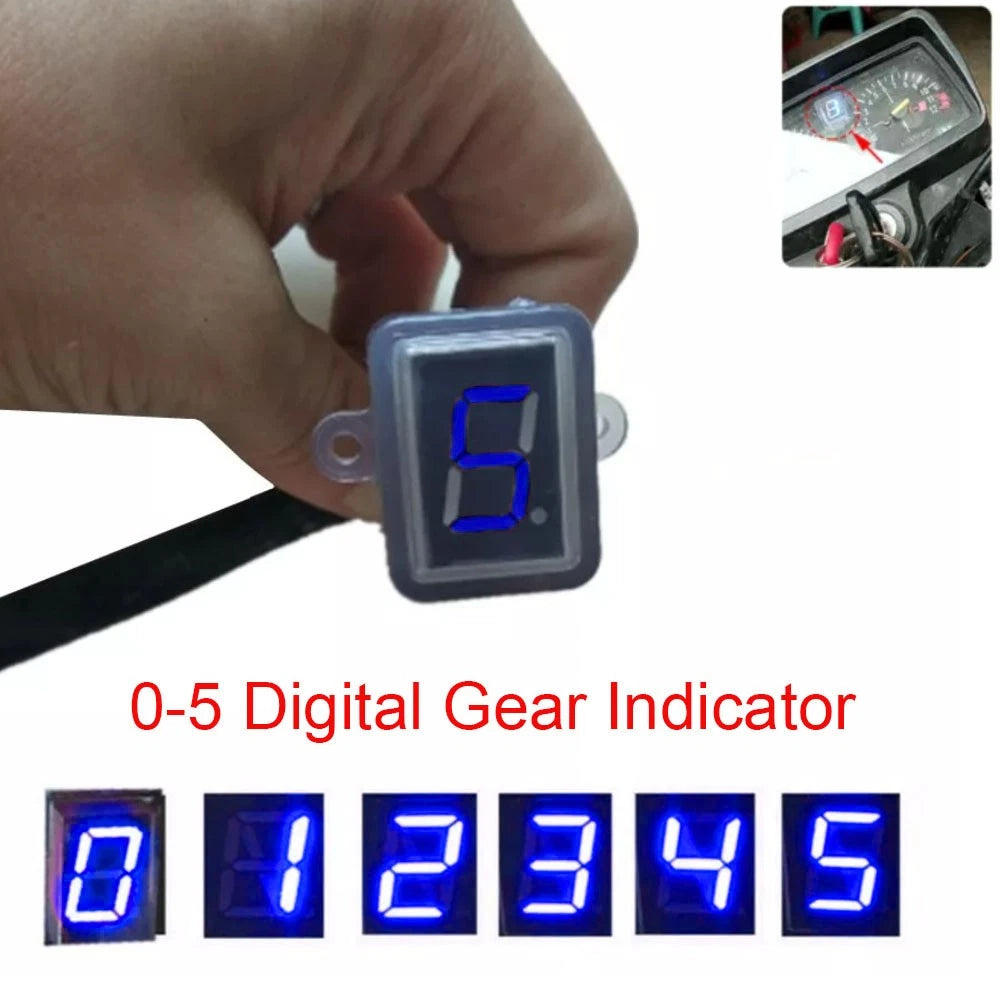 Blue LED Gear Indicator for Motorcycle (0-5 Level, Waterproof)