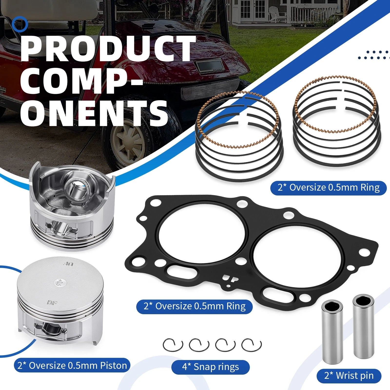 0.5mm Oversize Bore Piston Ring Kit for EZGO Golf Cart Robin 350cc (1996–2008)
