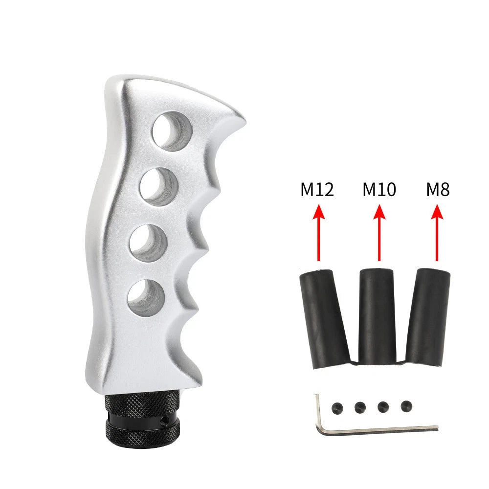 Universal V2 Slotted Pistol Grip Manual Gear Shift Knob - Silver